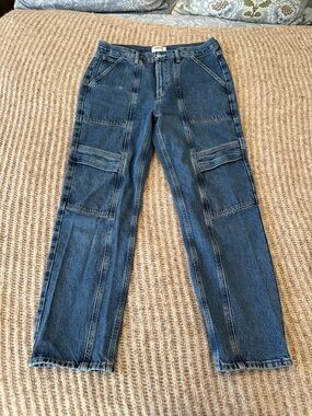Agolde Women's Straight Leg Dark Blue Patchwork Denim Jeans Cooper Wash